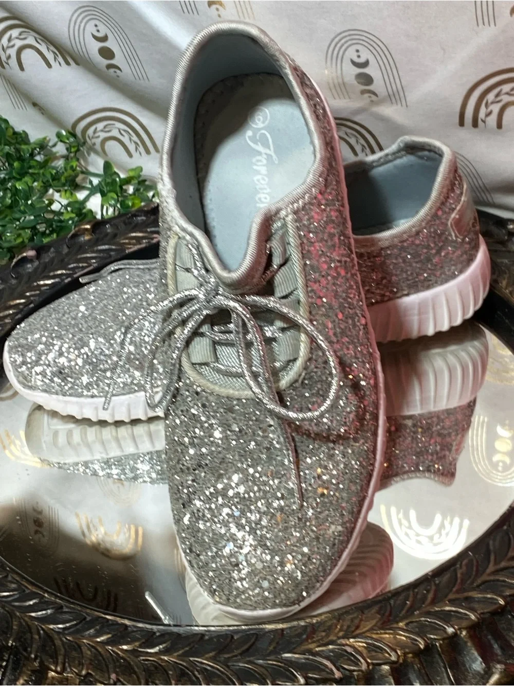 Forever 21 Silver Glitter Lace-Up Platform Sneakers